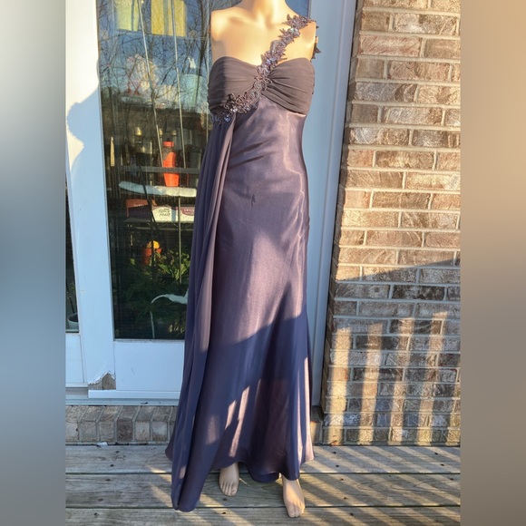 2008 Grey/Silver One Shoulder Draped Prom Dress - Picture 5 of 9